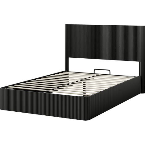 Letto matrimoniale 140 x 200 cm nero con contenitore e sistema di sollevamento idraulico (1/5)