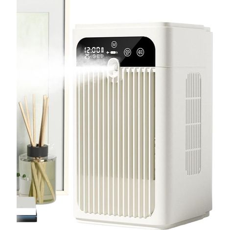 Ventilatore condizionatore, ventilatore umidificatore da tavolo ricaricabile con 2 velocità, display del tempo e raffreddamento silenzioso. (1/5)