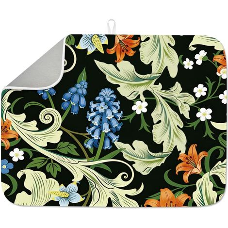 Tapis de séchage à vaisselle de style fantastique - 60 x 45 cm - En microfibre de polyester et coton - Feuilles vertes - Absorbant - Résistant à la chaleur - Tapis de comptoir de bar avec (1/5)