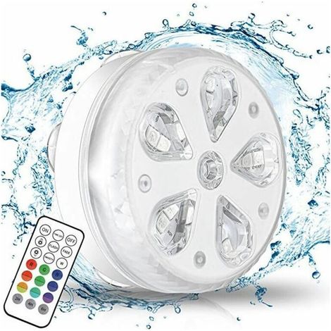 Wasserdichte LED-Unterwasserleuchte für Garten und Pool mit Funkfernbedienung, Timer, 16 LEDs, Saugnapf und Magnet (2er-Pack) (1/5)