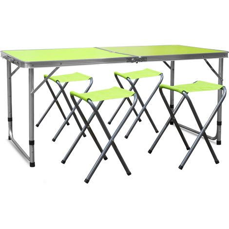 Aga Camping Set – Faltbarer Campingtisch mit 4 Hockern – höhenverstellbar – kompakt & wetterfest - Aluminium – Koffertisch für 4 Personen - Grün (1/4)