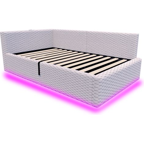 Cama capitoné 90 x 200 cm con LED, USB-C y 2 puertos USB, gris (1/5)