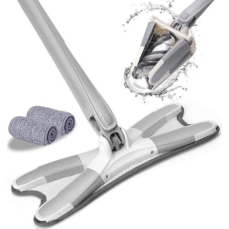 Balai à plat avec essoreur intégré au balai, Vadrouille de sol en microfibre de type X avec tête rotative à 360 ° pour outil de nettoyage domestique pour carreaux de bois (1/5)