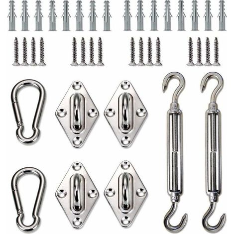 8 accessori per vela ombreggiante in acciaio inox da 6 mm: cestino per fiori/anello per porta/bottoni a scatto - Sunny