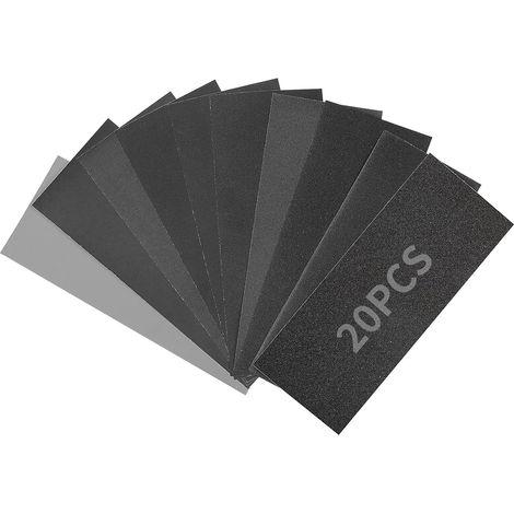 9 x 3,6 pouces Papier de Verre Imperméable 20 Feuilles Papier Abrasif Grain 120/180/240/320/400/600/800/1000/2000/3000 pour Ponçage du Bois, Métal, Plastiques et l’Automobile (1/5)