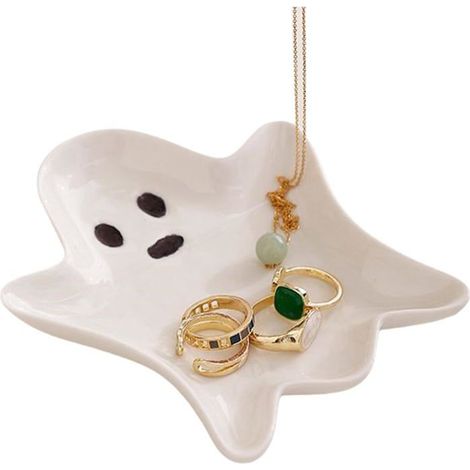 Assiettes d'Halloween, plat fantôme en céramique, 13 x 11 x 1 cm, joli plateau à bijoux saisonniers, décoration festive, pour salon (1/4)