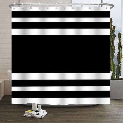 Rideau de Douche à Rayures Rideau de Douche à Rayures Blanches et Noires Lignes Droites symétriques de zèbre Rideau de Salle de Bain uni Tissu imperméable et Lavable en Machine 180x240cm (1/5)