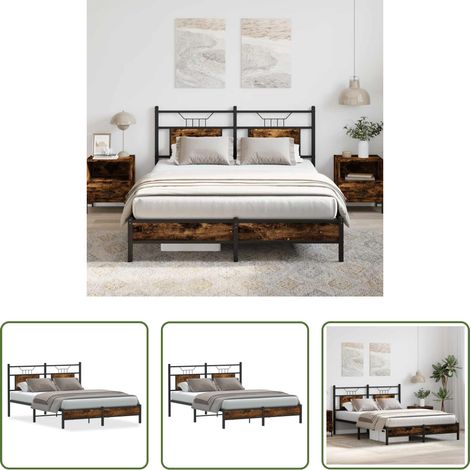 Sommier à lattes -  Cadre de lit sans matelas chêne fumé 140x190 cm bois ingénierie (1/5)
