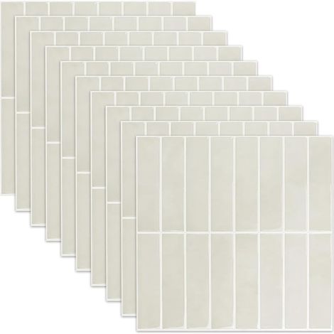 Lot de 10 autocollants 3D pour carrelage mural - Carreaux muraux en vinyle - Carreaux adhésifs amovibles pour salle de bain - Décoration murale - Beige - 30 x 30 cm (1/5)