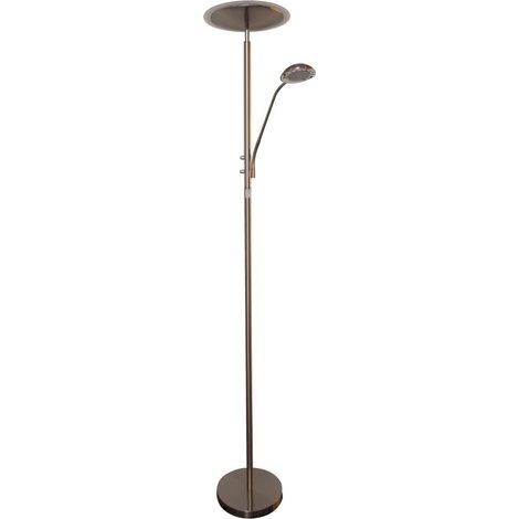 Stehlampe Wohnzimmerlampe Glas satiniert Stehleuchte Deckenfluter, Metall Nickel matt, 1x LED 15W 1x LED 3 W 3000K, HxBxD 180x50x30 cm
