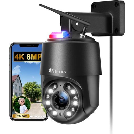 Ctronics Caméra de Surveillance WiFi Extérieure 4K 8MP avec Zoom Optique 16X, Auto Balayage/Suivi/Zoom, WiFi 2.4/5GHz, Caméra PTZ IP avec Détection Humains/Véhicules/Animaux et Vision Nocturne 60M, No (1/5)