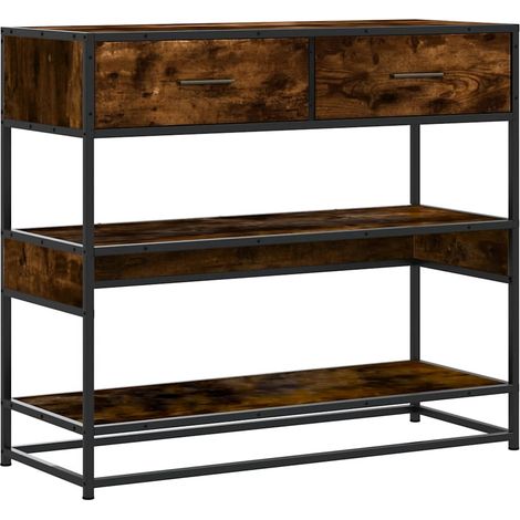 Table console，Table d'appoint，Bout de canapé，Meuble d'entrée chêne fumé 90x35x80 cm bois d'ingénierie