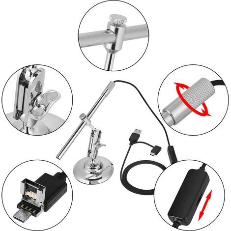 microscope endoscope 200x à 8 LED avec caméra 1080p et loupe USB/micro USB pour ordinateur/téléphone portable