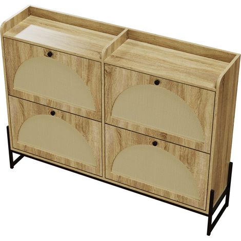 Meuble à chaussures avec 4 abattants, étagère à chaussures réglable, meuble à chaussures étroit, range-chaussures étroit, pour entrée et couloir
