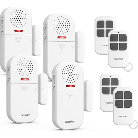 Alarme Maison sans Fil, Alarme Porte avec Télécommande, Détecteur Ouverture Porte 4 Modes 5 Niveaux Volume, 2 en 1 Alarme et Sonnette pour Maison, Boutique, Hôtel (4PCS) (1/5)