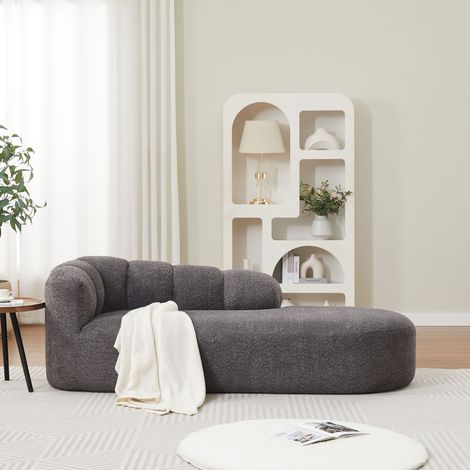 Canapé méridienne moderne 2 places en chenille 204 x 87 x 66 cm avec dossier ondulé, fauteuil lounge rembourré sans accoudoirs,Chenille, Gris (1/4)