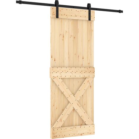 Schiebetür Natürlich und Schwarz 80 x 210 cm Massivkiefer vidaXL