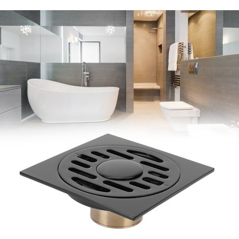 Juego de desagüe de suelo neutralizador de olores para baño y cocina, acero inoxidable negro mate con núcleo de cobre, modelo 10 cm x 10 cm x 0,3 cm (1/5)