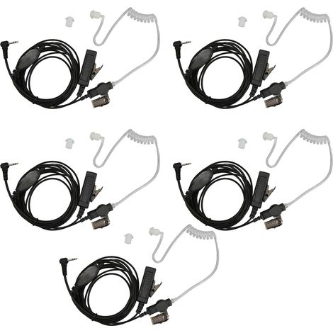 Écouteur intra-auriculaire à tube acoustique 2,5 mm avec bouton PTT à broche unique et clip en acier pour talkie-walkie Motorola Talkabout, noir, lot de 5