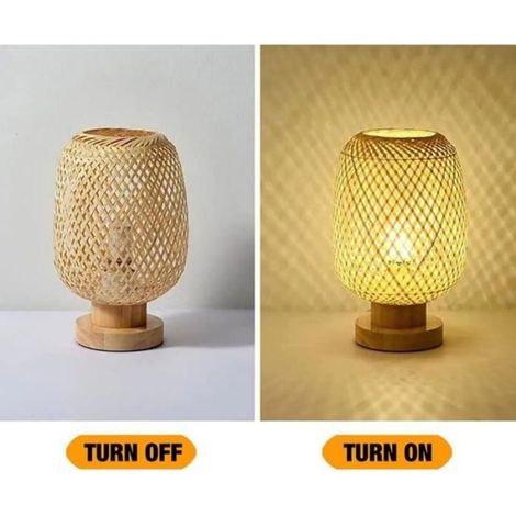 Lampe De Chevet - Bambou Tissé - Style Japonais - Culot E27 - 5 W - Pour Chambre Et Salon - 1 Pièce (1/4)