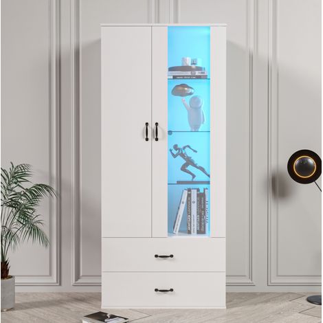 Vitrina LED 16 Colores, 2 Puertas Transparentes, Mueble Salón Blanco, Iluminación Integrada. (1/5)