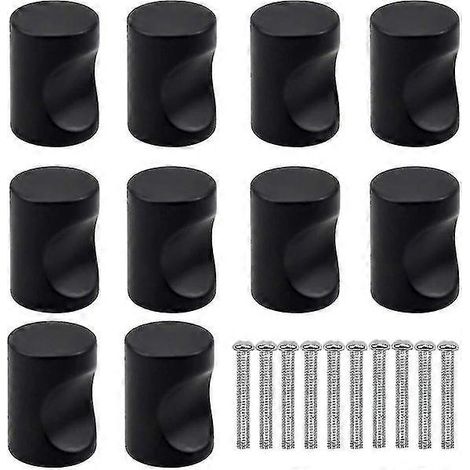 Lot de 10 poignées de tiroir noires - Boutons modernes en alliage d'aluminium avec vis, diamètre 18 mm, sans danger pour les enfants (1/4)