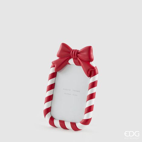 EDG Enzo De Gasperi Portafoto Rettangolare con Fiocco Bianco Rosso 13x2,5xH21,5 cm – Decorazione di Natale (1/2)