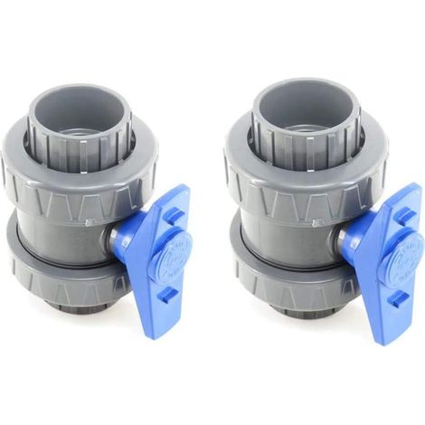 Lot de 2 Vannes Modèle 2020 INTERPLAST à coller 50mm 11/2 double union démontable PVC Pression PN16 Vanne à boisseau 50 mm (1/4)