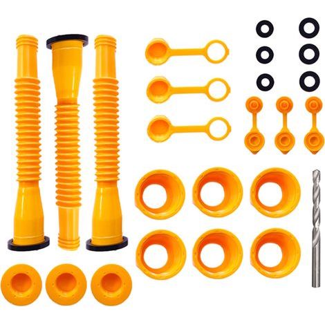 Ersatz-Ausgießer-Set für Benzinkanister, auslaufsicheres Düsenset mit Bohrer für die meisten 1/2/5/10-Gallonen-Kanister (3er-Packung gelber Ausgießer) (1/5)