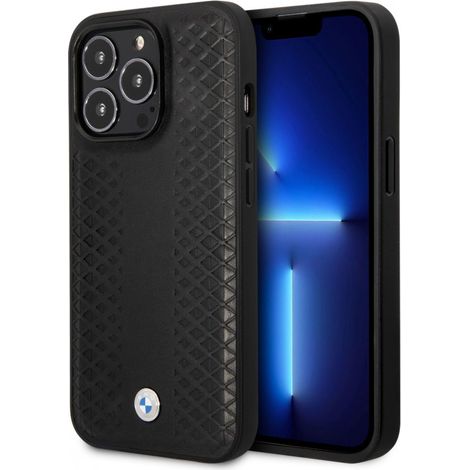 Étui BMW BMHMP14X22RFGK pour iPhone 14 Pro Max 6,7" en cuir noir à motif diamant MagSafe