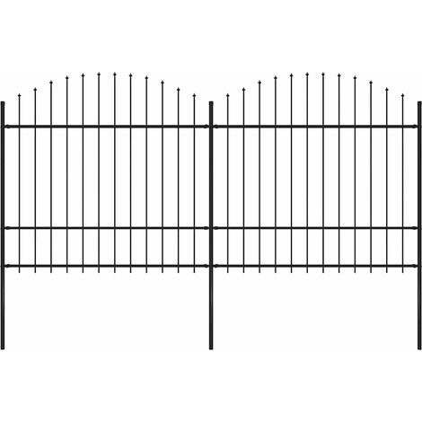 Clôture de jardin-Grillage de jardin avec dessus en forme de lance en acier 359 x 175 cm Noir (1/5)