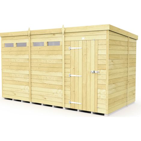 12 x 6 Feet Pent Security Shed - Single Door - Wood - L178 x W358 x H201 cm