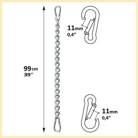Chaîne à deux mousquetons pour fauteuil hamac, longueur réglable, supporte jusqu'à 230 kg (1/4)
