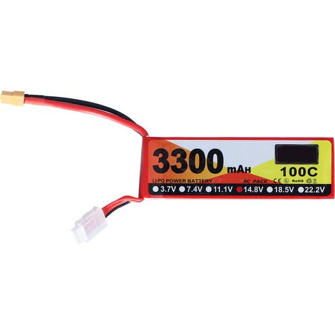 Batterie LiPo 3300mAh 14.8V 4S 100C, fiche XT60, pour hélicoptère RC, voiture et modèle, haute décharge (1/5)