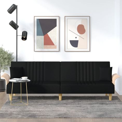 Schlafsofa mit Armlehnen Schwarz Stoff