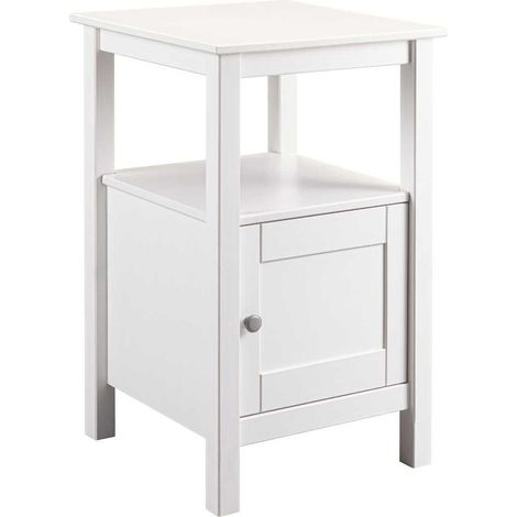 Table d'appoint 1 porte en pin massif vernis blanc - DORIE