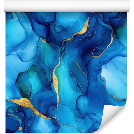 Papier peint bleu encre, turquoise, azur et bleu marine 50x1000 cm (1/5)