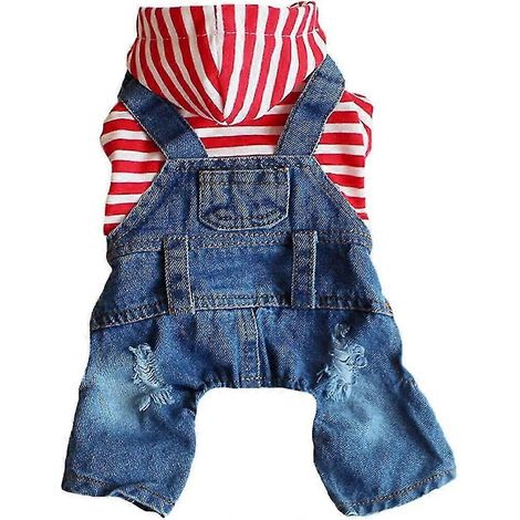 Haustier-Hoodies für Hunde und Katzen, Kleidung, rot-weiß gestreifte Jeans-Outfits, blaue Jeans (1/5)