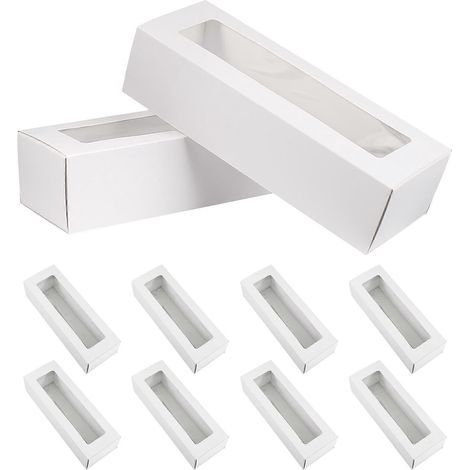 Yardwe 10er-Set weiße Macaron-Boxen mit PVC-Fenster, hochwertige Aufbewahrungsboxen für Gebäck, Süßigkeiten und Kekse, ideal für Partys und als Geschenk. (1/4)