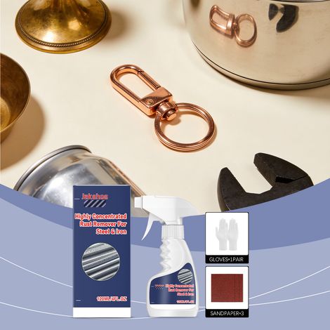 Rostentferner-Set mit schonender Formel: Reinigt Maschinenteile und Küchenoberflächen Rostentferner 120 ml (1 Flasche), Schleifpapier (3 Blätter), Handschuhe (1 Paar) -- DE (1/5)