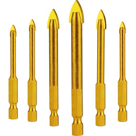 Keramik- und Glasfliesenbohrer, titanbeschichteter Wolframstahl-Sechskantbohrer, 6-teiliges Set (3 mm, 4 mm, 5 mm, 6 mm, 8 mm, 10 mm)