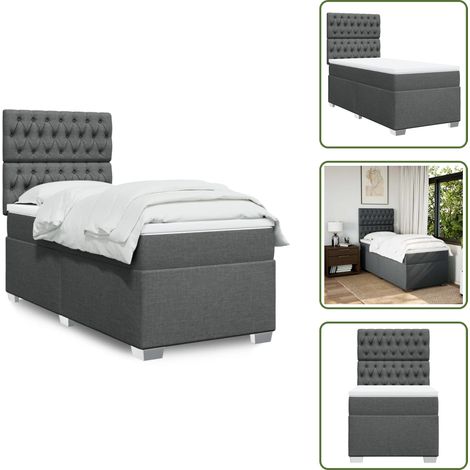 The Living Store Sommier à lattes de lit avec matelas Gris foncé 80x200 cm Tissu - Lit Double - Literie - Matelas - Sommier - Cadre De Lit