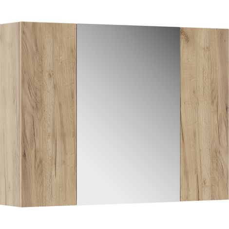Badspiegelschrank Leopold, Goldkraft Eiche, 80 x 59.2 cm mit Regalen, Vicco