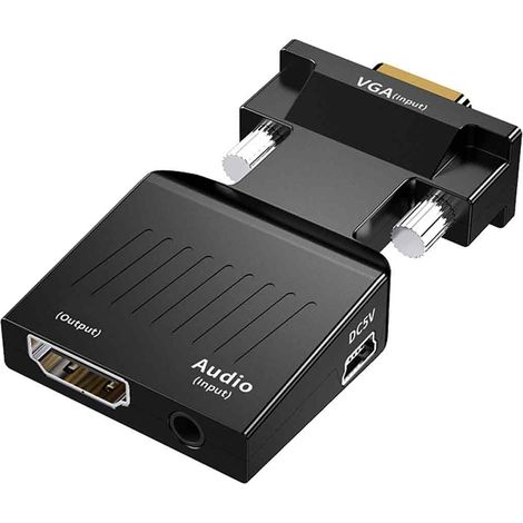 Convertisseur VGA vers HDMI - Résolution 1920x1200@60Hz - Sans Alimentation Externe - Adaptateur Audio Inclus - 1 Pièce (1/5)