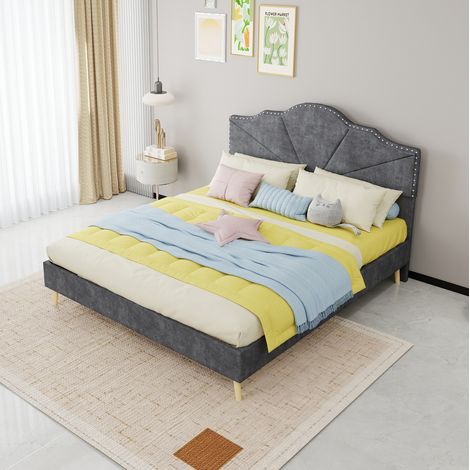 Cama matrimonio 160x200 gris tapizada metal OKMYHOME (1/5)