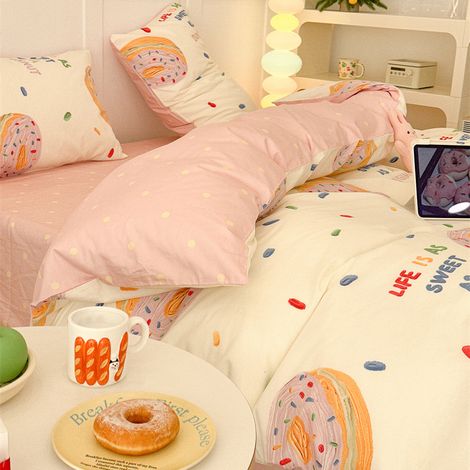 4-Piece waschbare Bettwäsche-Set – Bettbezug 180 x 220 cm, Bettlaken 180 x 200 cm, 2 Kissenbezüge 65 x 65 cm – Sanfte und atmungsaktive Baumwollausstattung für Studenten, Wohnheime und Uni-Zimmer