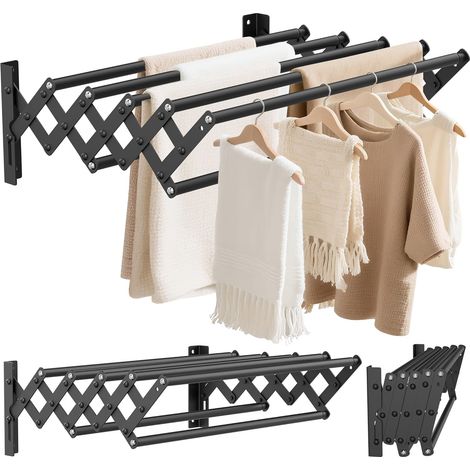Étendoir à Linge Mural Pliable, Séchoir à Linge Mural en Acier Inoxydable avec 7 Tiges, Largeur Rétractable: 42-80CM, Porte-Serviettes Suspendu pour Buanderie Salle de Bain, Petit (Noir) (1/5)