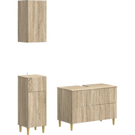 3 Piece Bathroom Cabinet Set DELFT Sonoma Oak Engineered Wood vidaXL (1/5)
