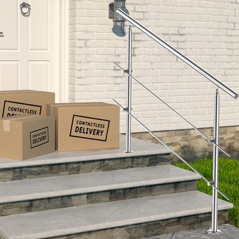 Jiubiaz Geländer Edelstahl Handlauf Treppengeländer Innen&Außen Balkongeländer Treppenhaus Brüstung 180cm 2 Querstäbe