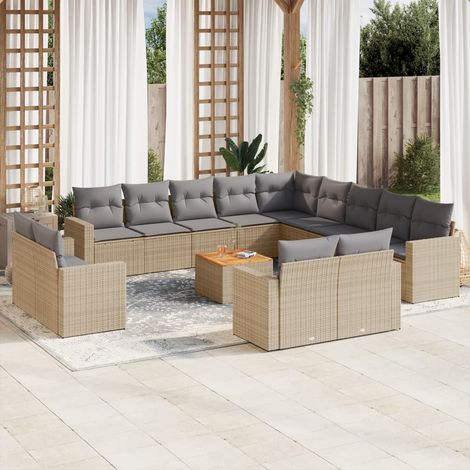 vidaXL Set Divano da Giardino 14 pz con Cuscini Beige Misto Polyrattan (1/4)